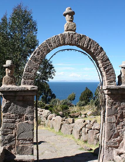 Peru Lake Titicaca Taquile Island Arch Gate Travellers